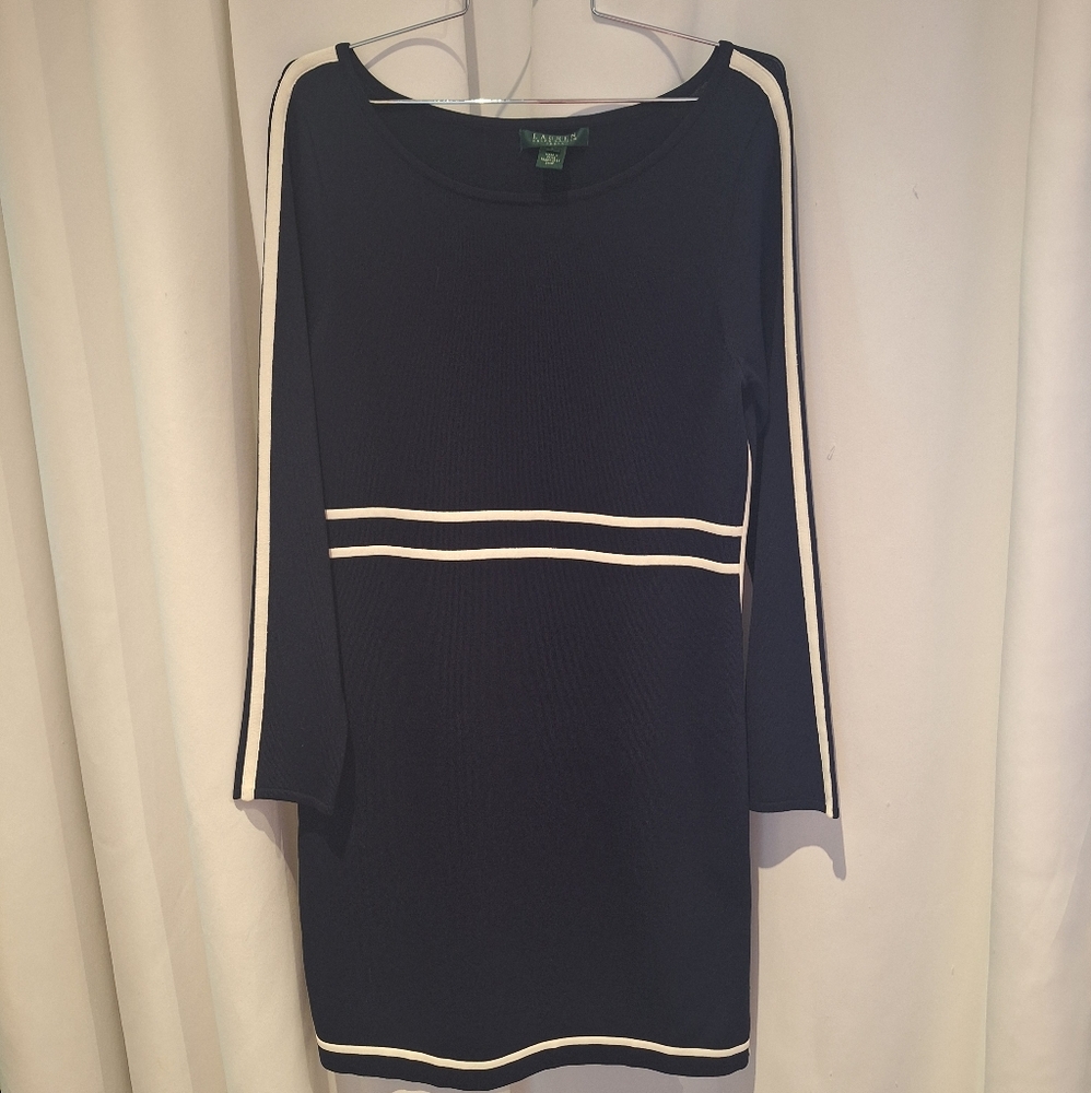 Lauren Ralph Lauren Navy and White Midi Dress